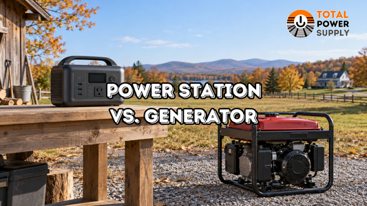 Power station and fuel generator sitting outdoors in a generic equipment comparison.