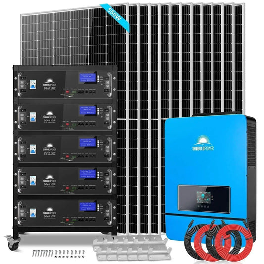 Off Grid Solar Kit 10KW 48VDC 120V/240V 25.6KWH Lithium Battery 12 X 550 Watts Solar Panels SGR-10K25