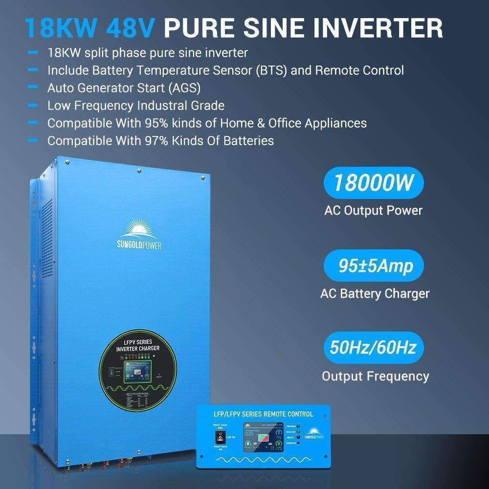 Off-Grid Solar Kit 18000W 48VDC 120V/240V 30.72KWH Lithium Battery 20 X 415 Watts Solar Panels SGR-18K20E