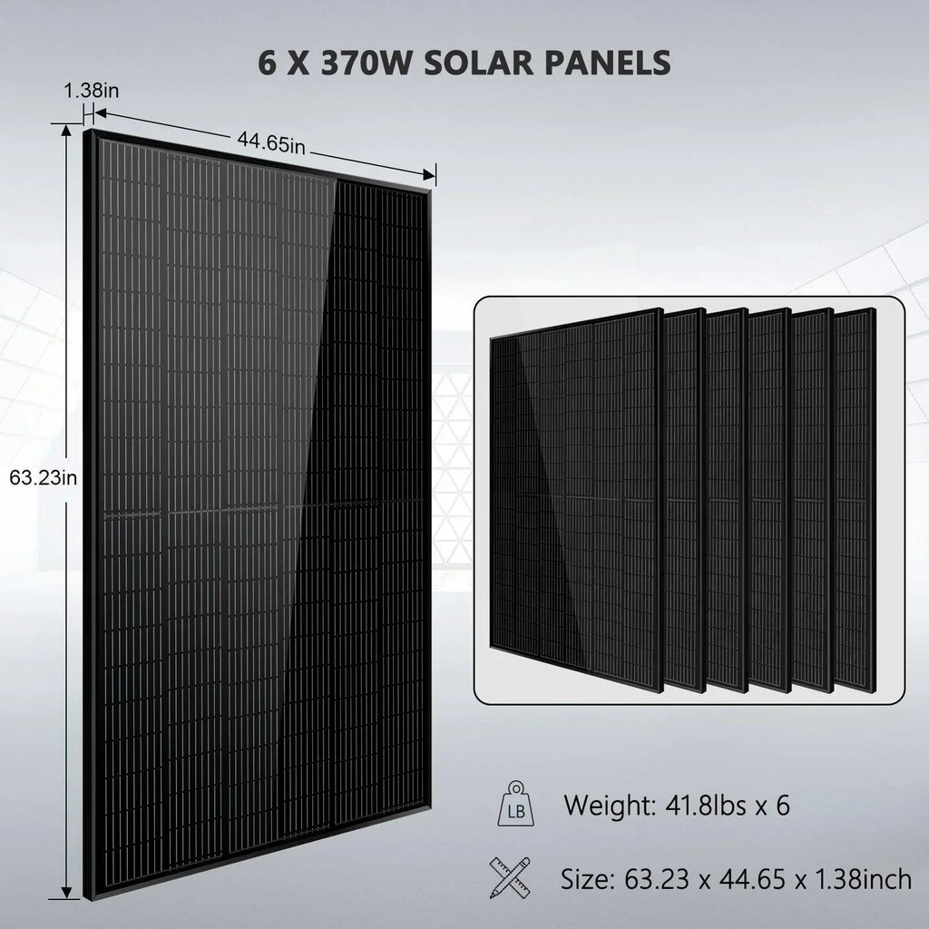 Off Grid Solar Kit 6000W 48VDC 120V/240V 10.24KWH Lithium Battery 6 X 370 Watt Solar Panels SGK-PRO64