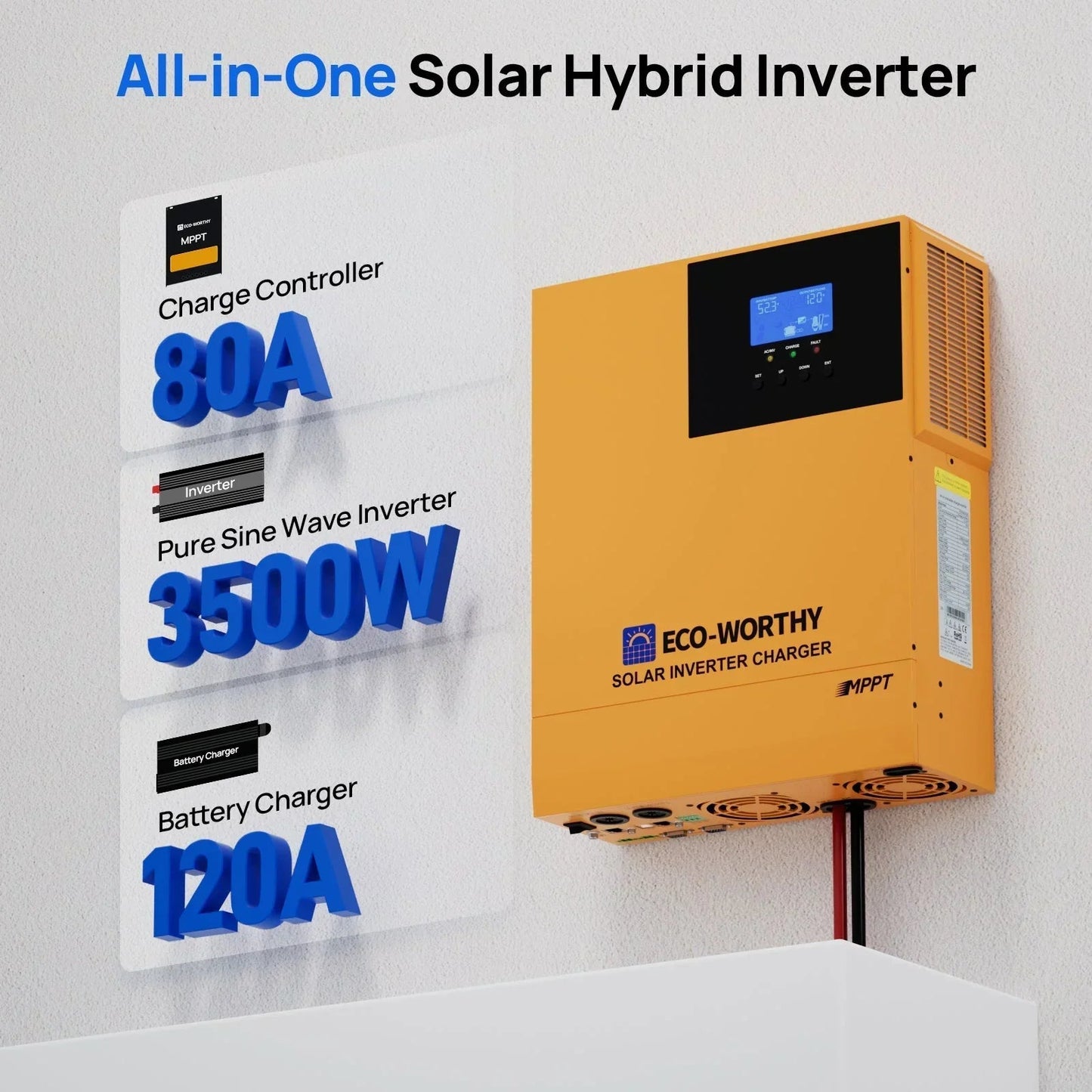ECO-WORTHY 5.12KWh Home Backup Power With 48V 100Ah LiFePO4 + 3500W 48V Off-Grid Inverter