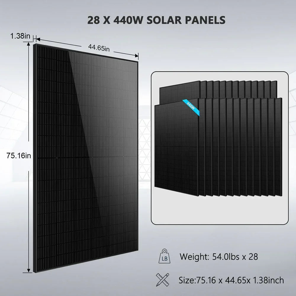 Hybrid Solar Kit 11.4KW 48V Split Phase 30.72KWH Lithium Battery 28 X 450 Watt Solar Panel SGH-11N3E