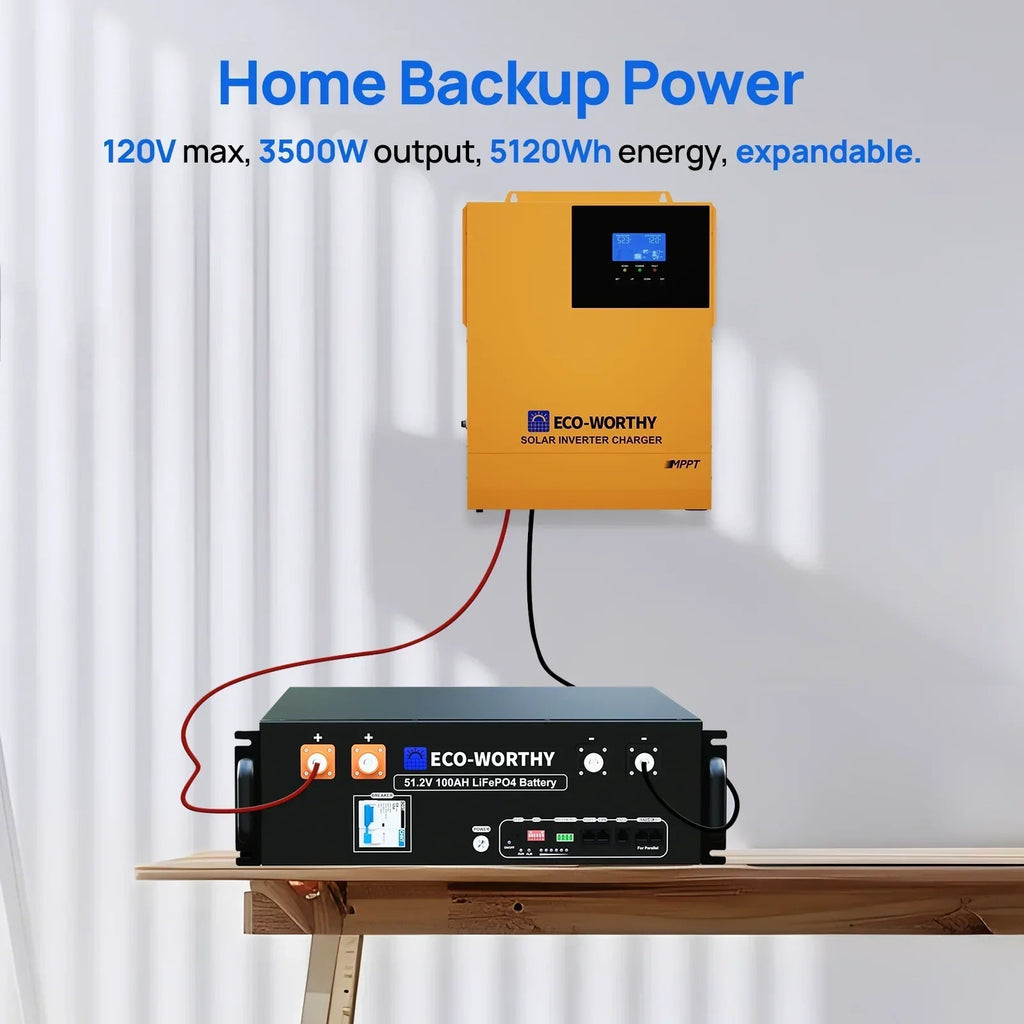 ECO-WORTHY 5.12KWh Home Backup Power With 48V 100Ah LiFePO4 + 3500W 48V Off-Grid Inverter