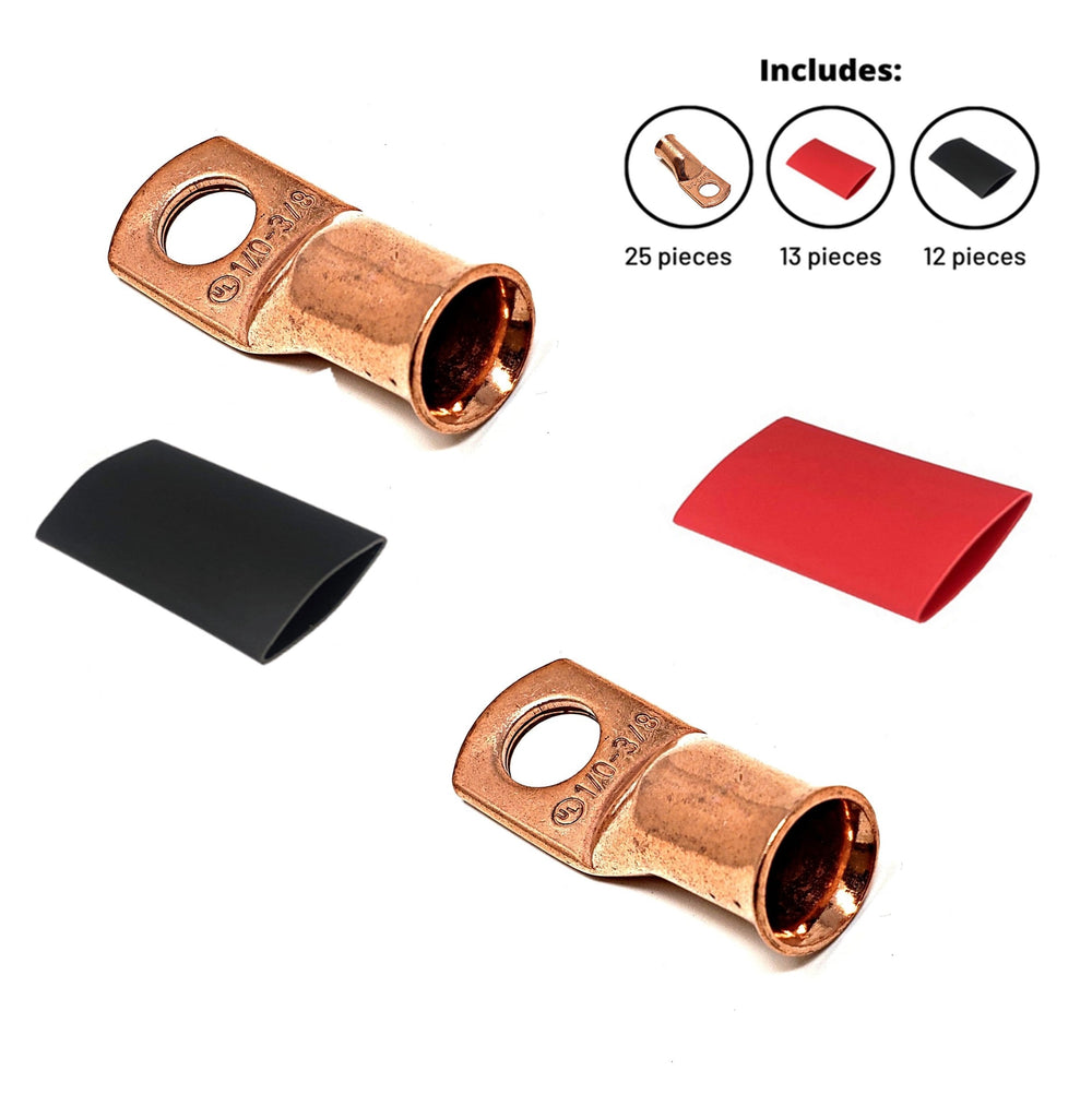WindyNation 1/0 Gauge Cable Lugs w/ Heat Shrink Tubing Kit