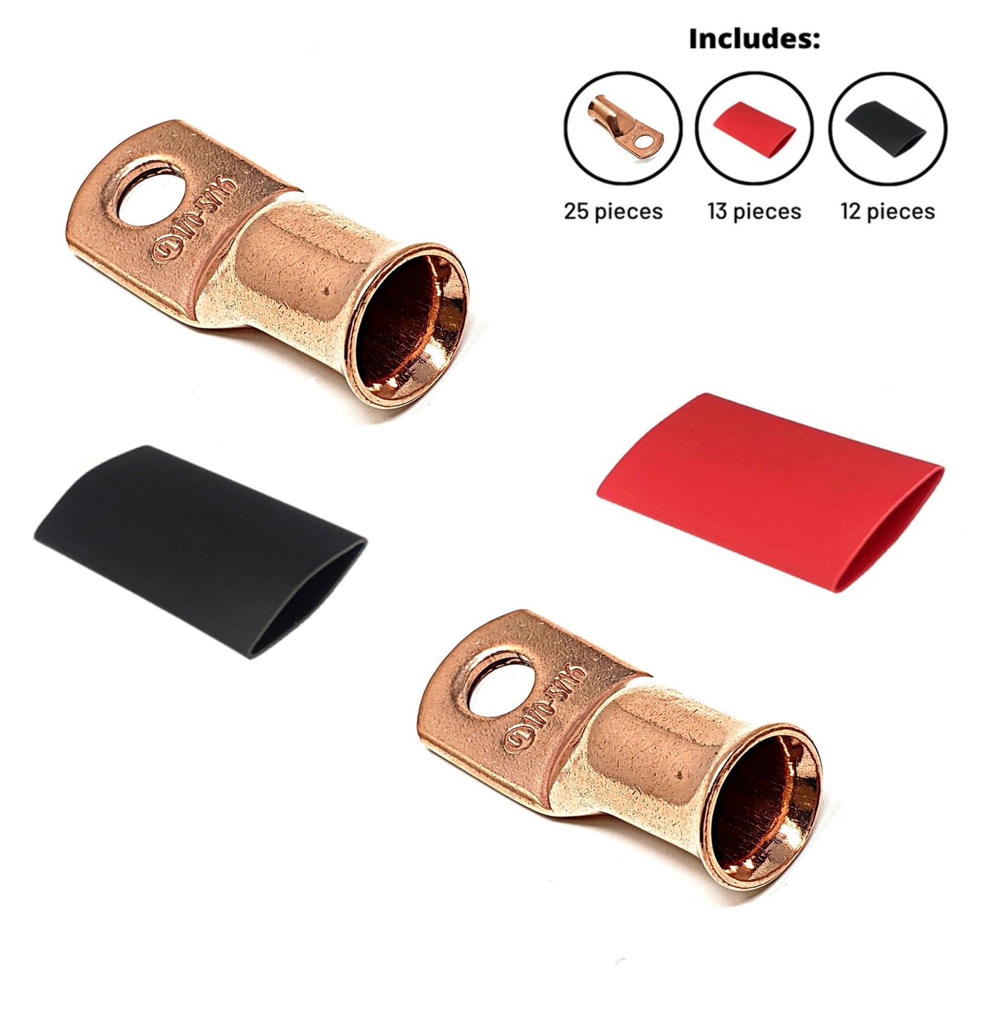 WindyNation 1/0 Gauge Cable Lugs w/ Heat Shrink Tubing Kit