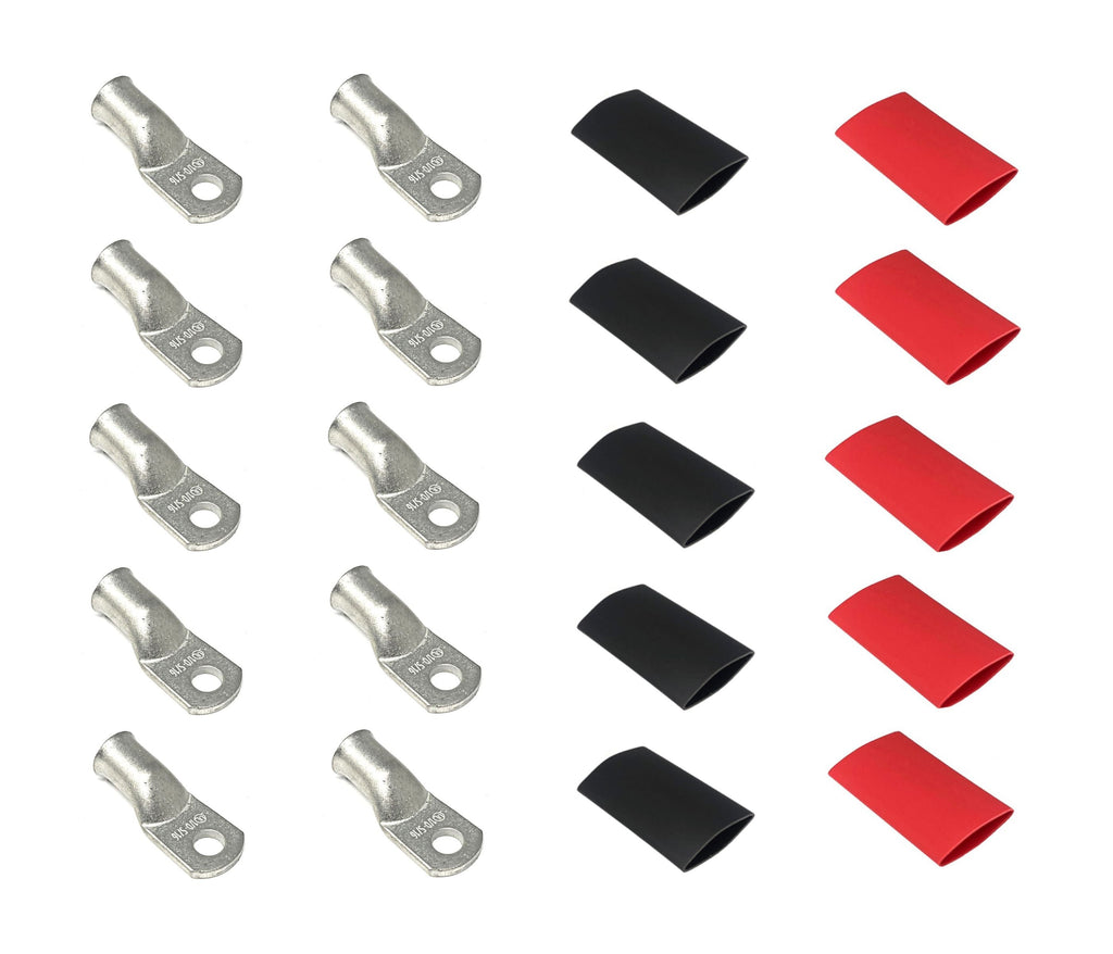 WindyNation 1/0 Gauge Cable Lugs w/ Heat Shrink Tubing Kit