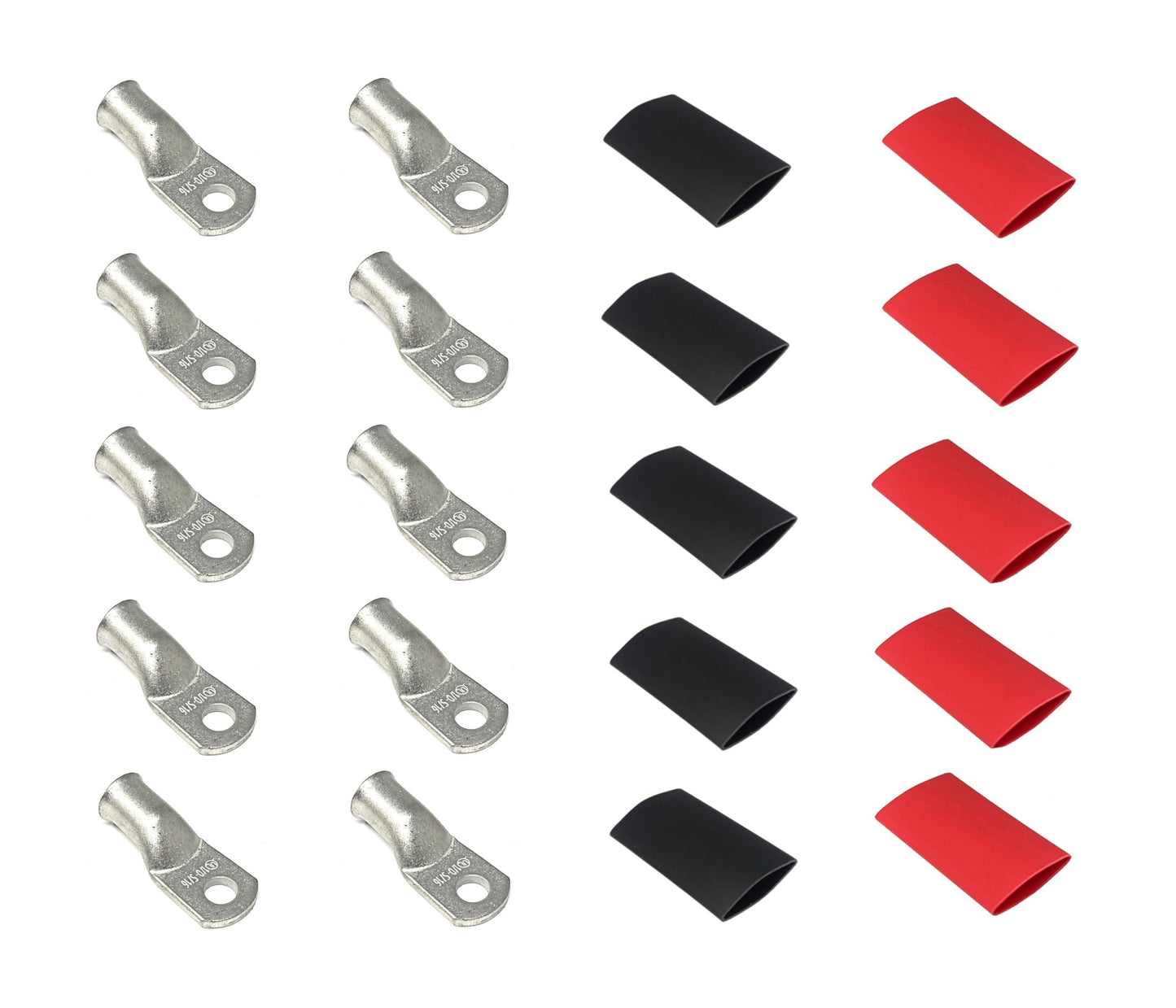 WindyNation 1/0 Gauge Cable Lugs w/ Heat Shrink Tubing Kit