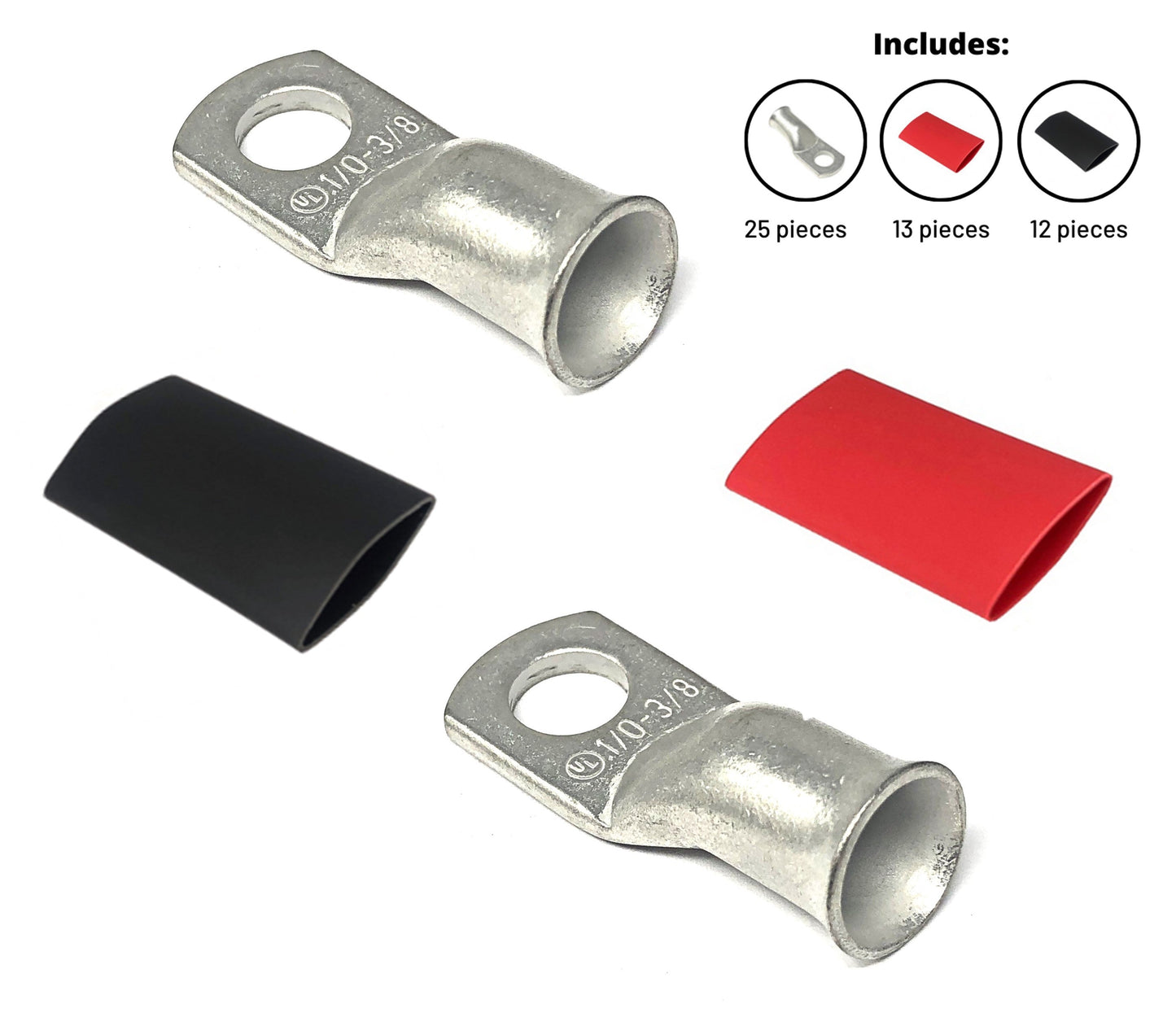WindyNation 1/0 Gauge Cable Lugs w/ Heat Shrink Tubing Kit