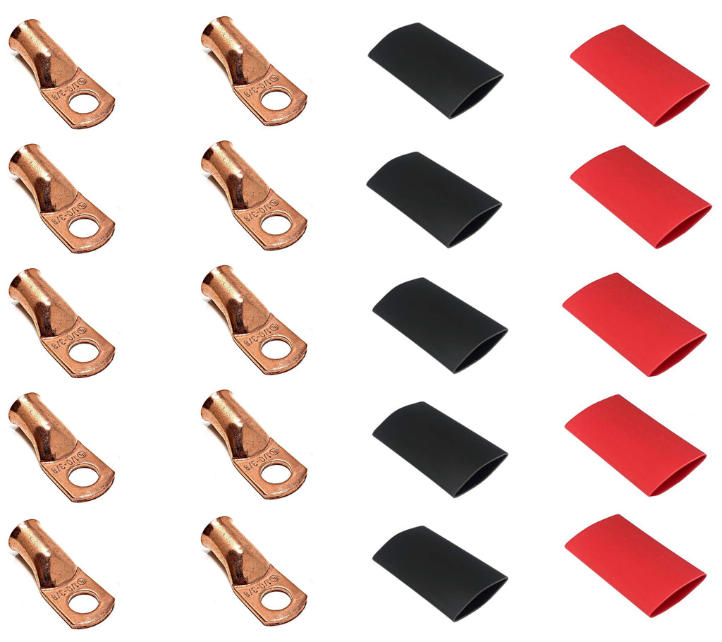 WindyNation 1/0 Gauge Cable Lugs w/ Heat Shrink Tubing Kit