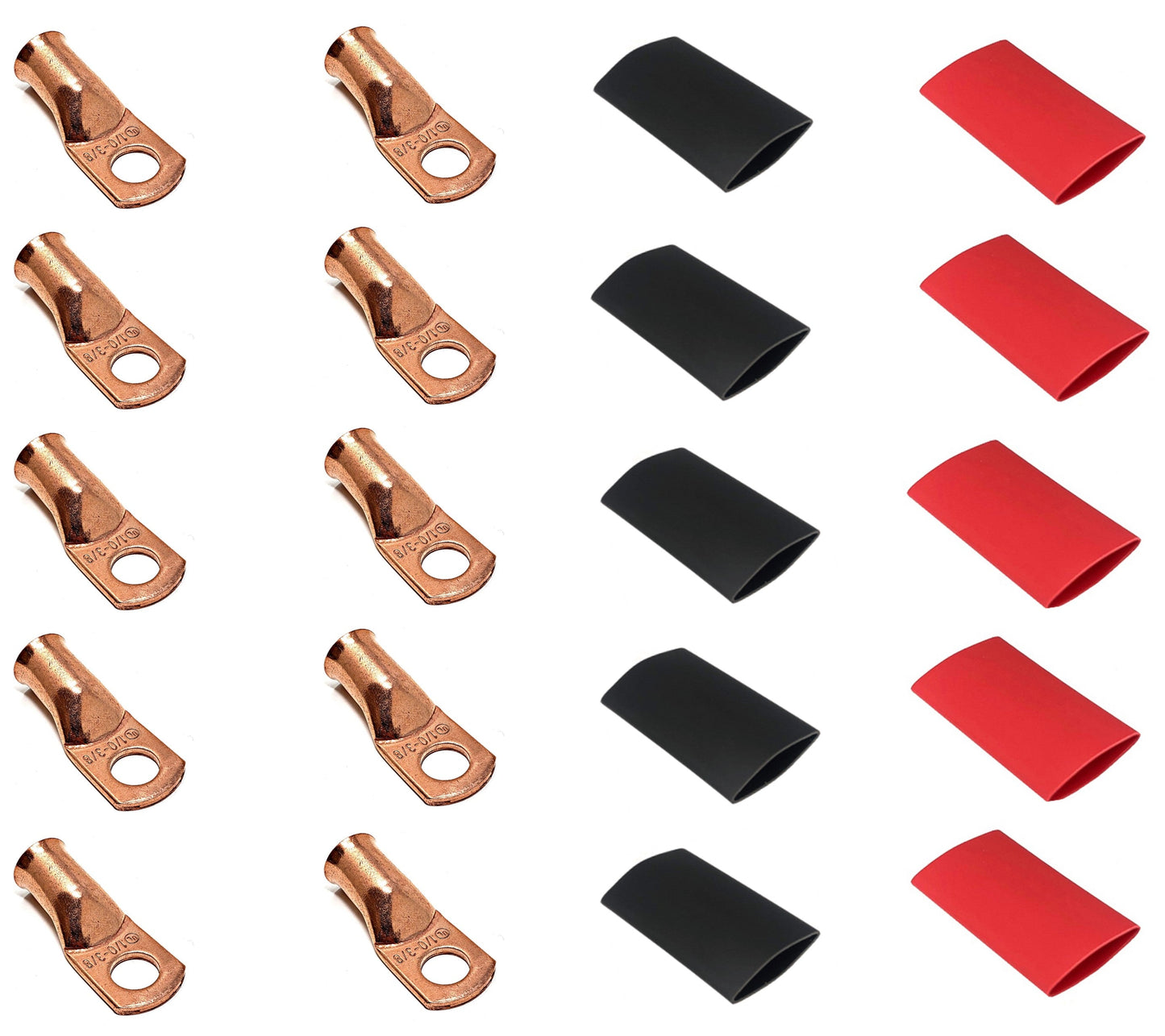 WindyNation 1/0 Gauge Cable Lugs w/ Heat Shrink Tubing Kit