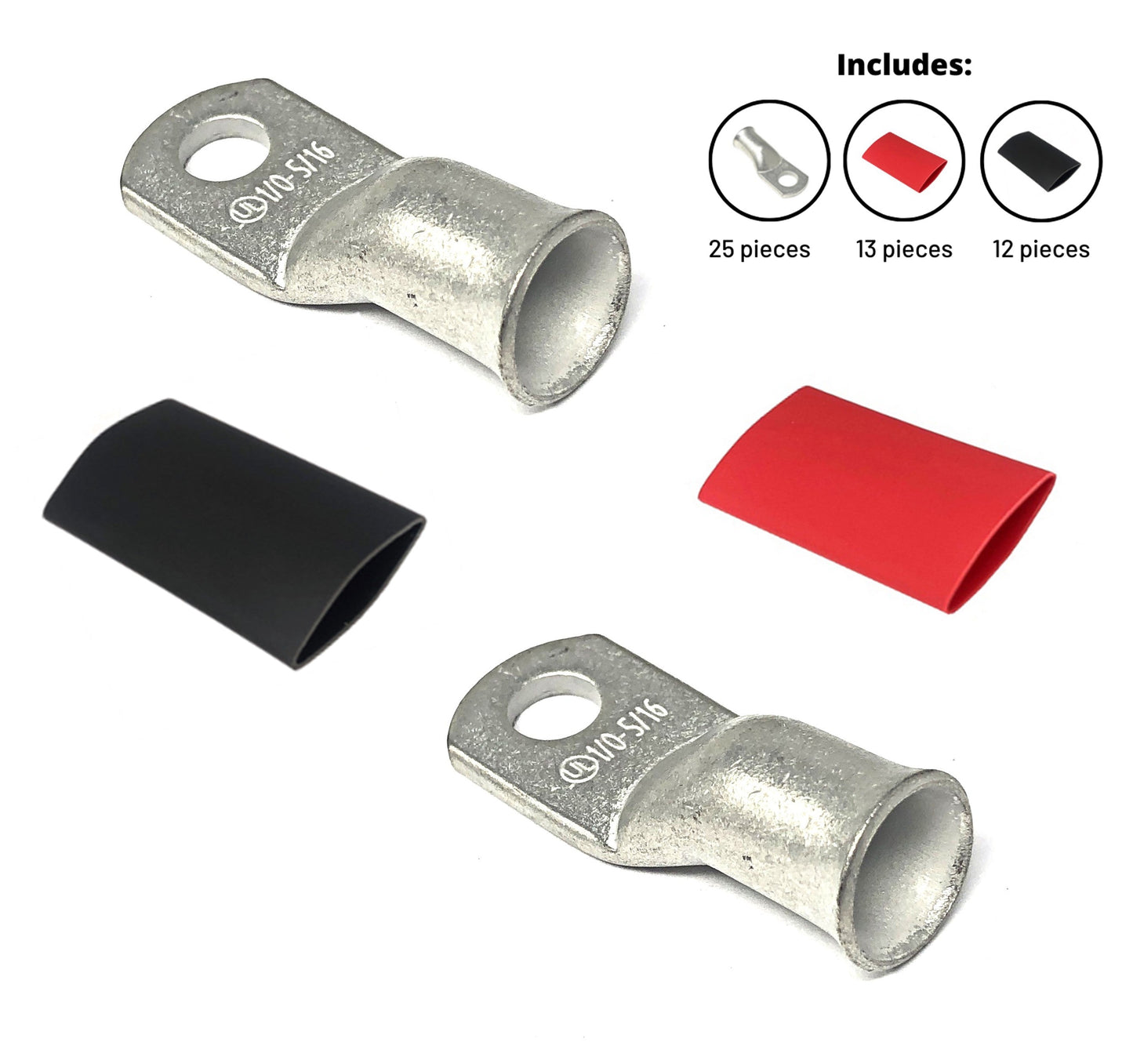 WindyNation 1/0 Gauge Cable Lugs w/ Heat Shrink Tubing Kit