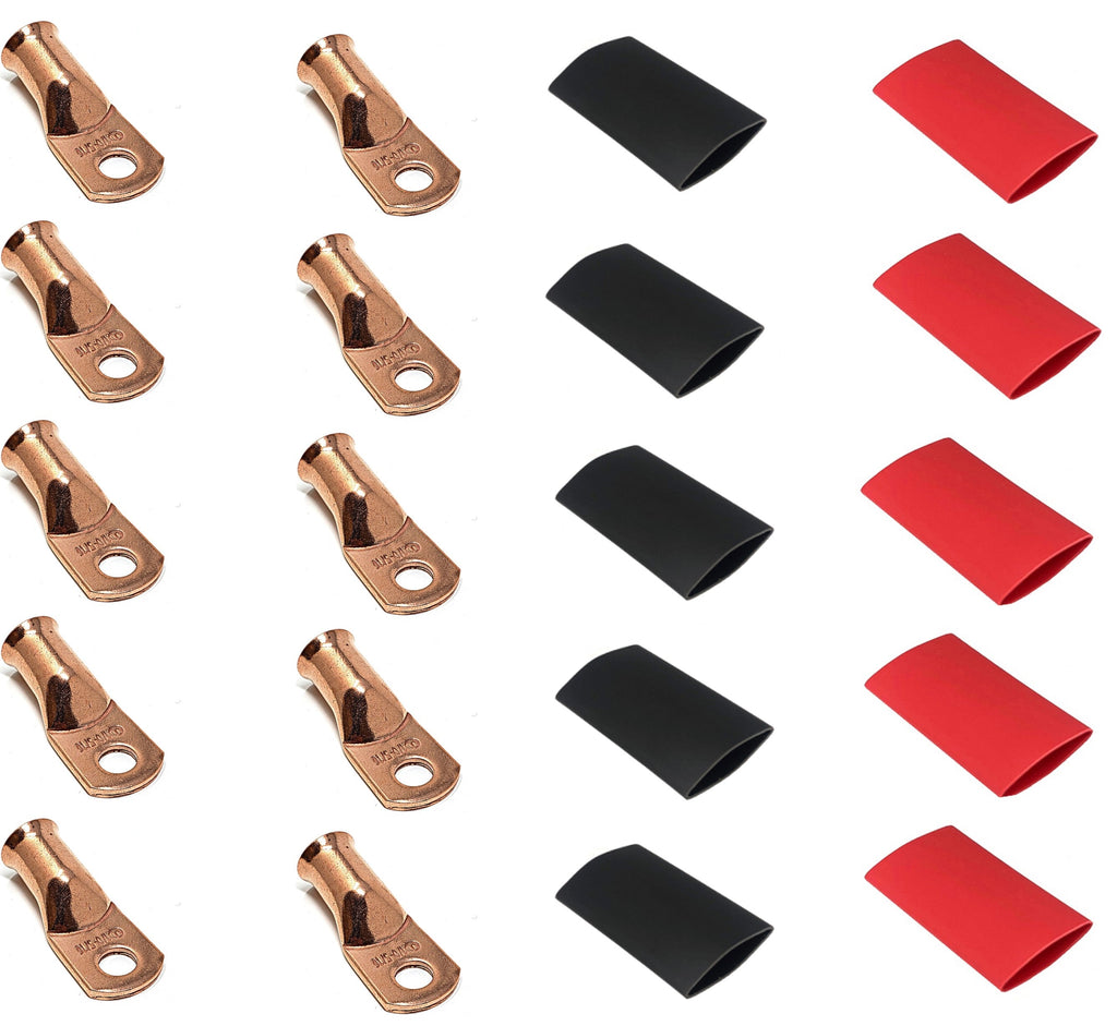 WindyNation 1/0 Gauge Cable Lugs w/ Heat Shrink Tubing Kit