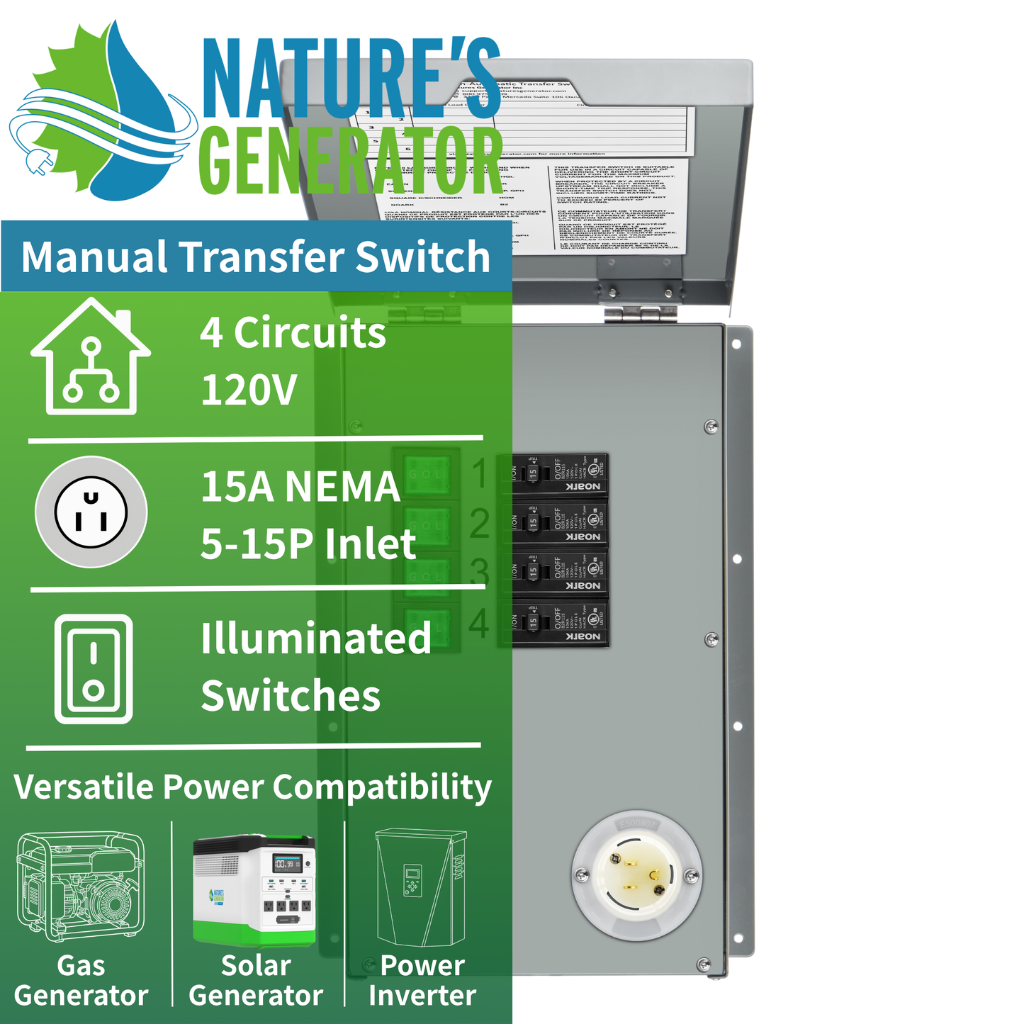 Nature's Generator 120V 15A 4-Circuit Transfer Switch