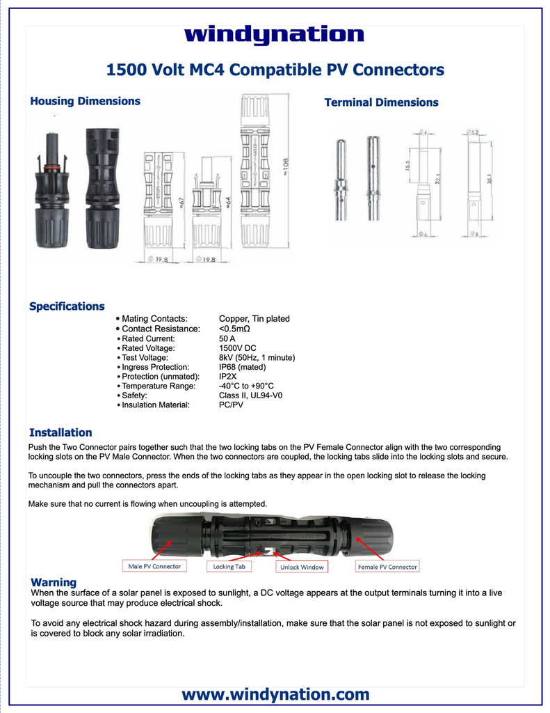 WindyNation 8 AWG 8 Gauge PV Solar Connectors for Solar Panel