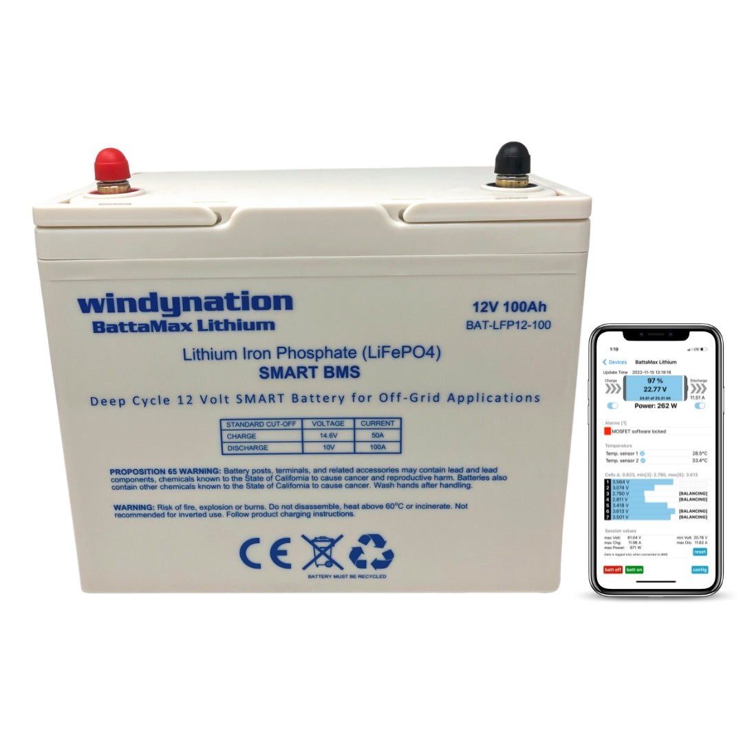 WindyNation LiFePO4 100ah 12 Volt BattaMax 4000 Cycle Battery