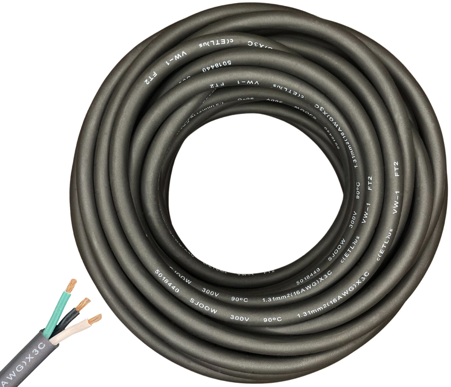 WindyNation 16/3 SJOOW Cable Cord Wire - 16 Gauge 16 AWG 3 Cond. 300V