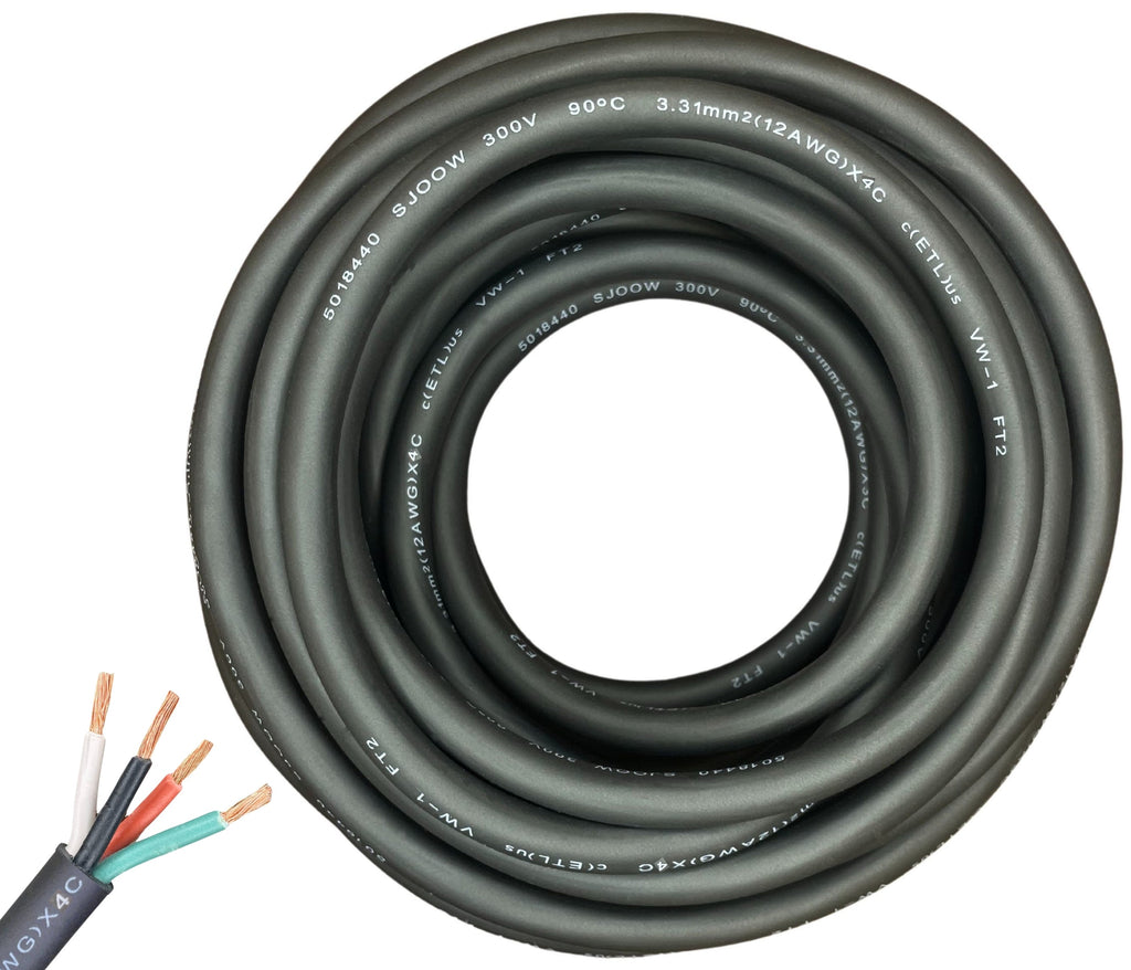 WindyNation 12/4 SJOOW Cable Cord Wire - 12 Gauge 12 AWG 4 Cond. 300V