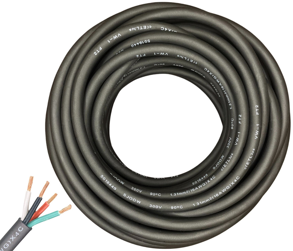 WindyNation 16/4 SJOOW Cable Cord Wire - 16 Gauge 16 AWG 4 Cond. 300V