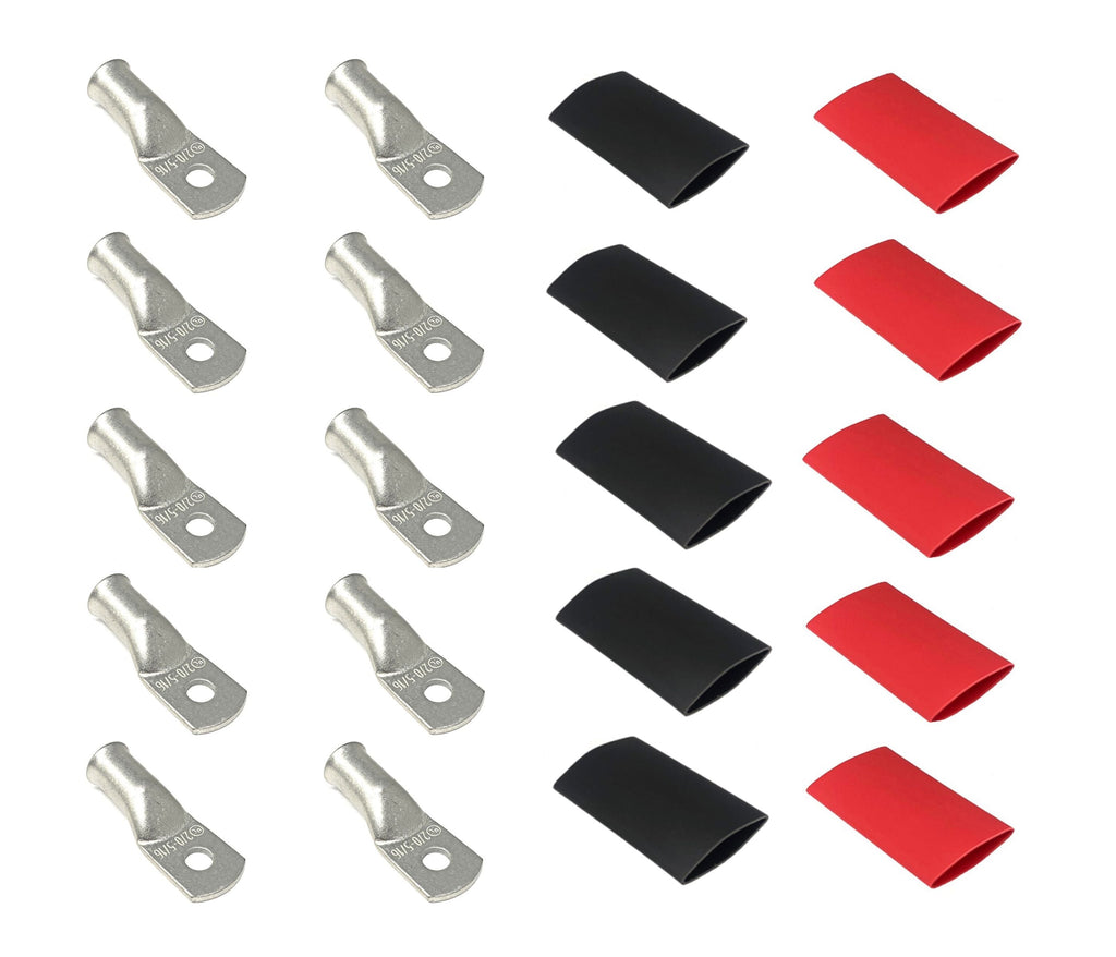 WindyNation 2/0 Gauge Cable Lugs w/ Heat Shrink Tubing