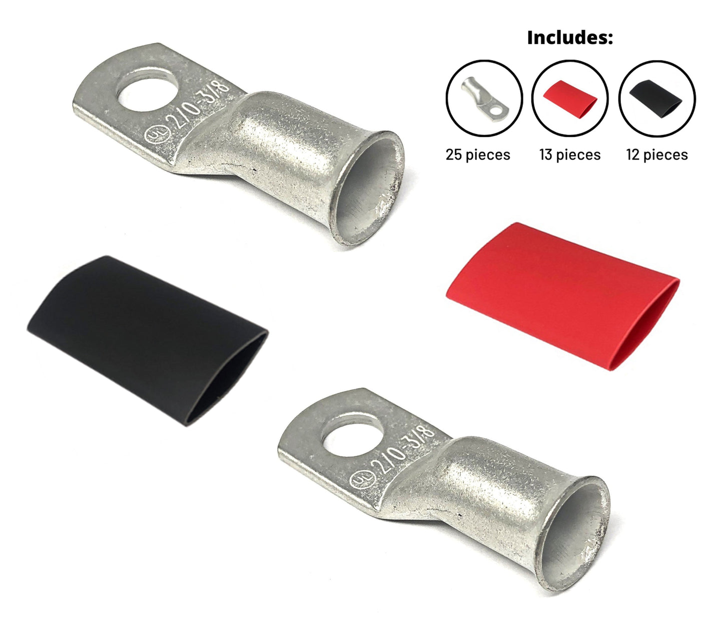 WindyNation 2/0 Gauge Cable Lugs w/ Heat Shrink Tubing
