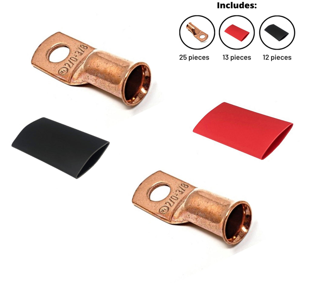 WindyNation 2/0 Gauge Cable Lugs w/ Heat Shrink Tubing