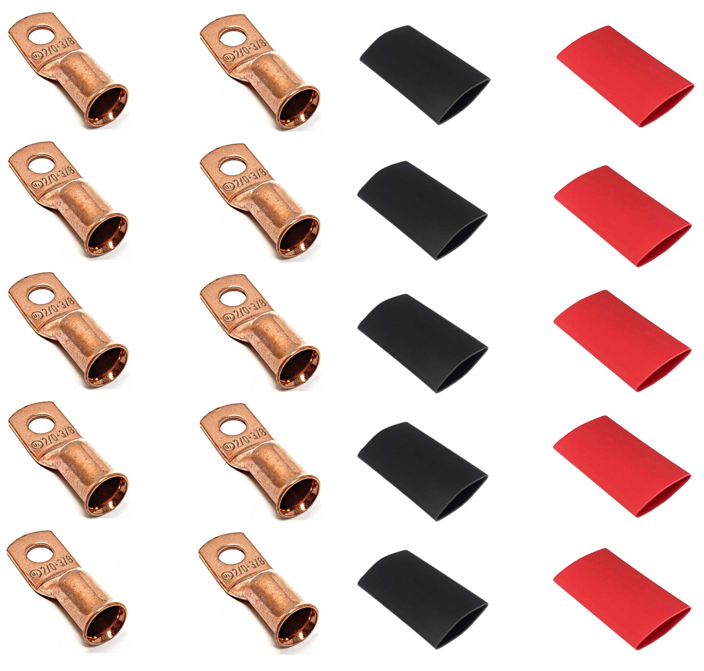 WindyNation 2/0 Gauge Cable Lugs w/ Heat Shrink Tubing