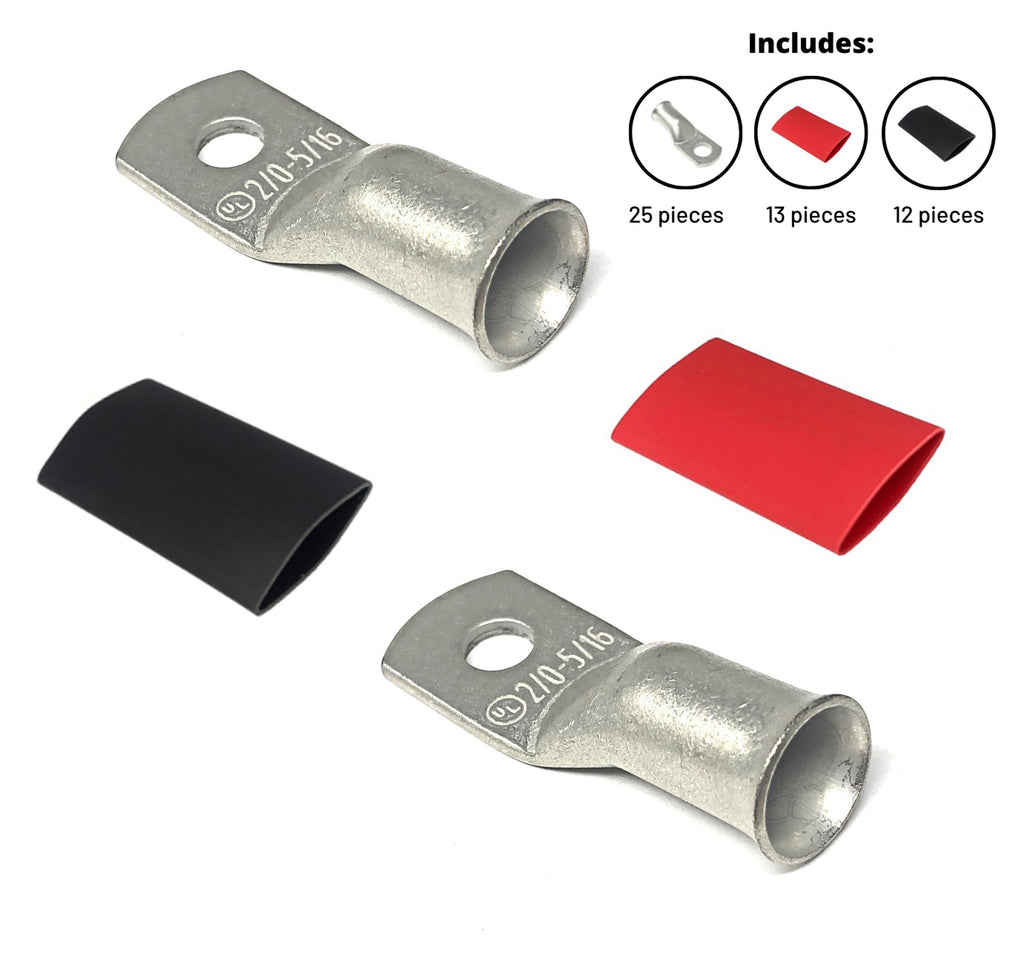 WindyNation 2/0 Gauge Cable Lugs w/ Heat Shrink Tubing
