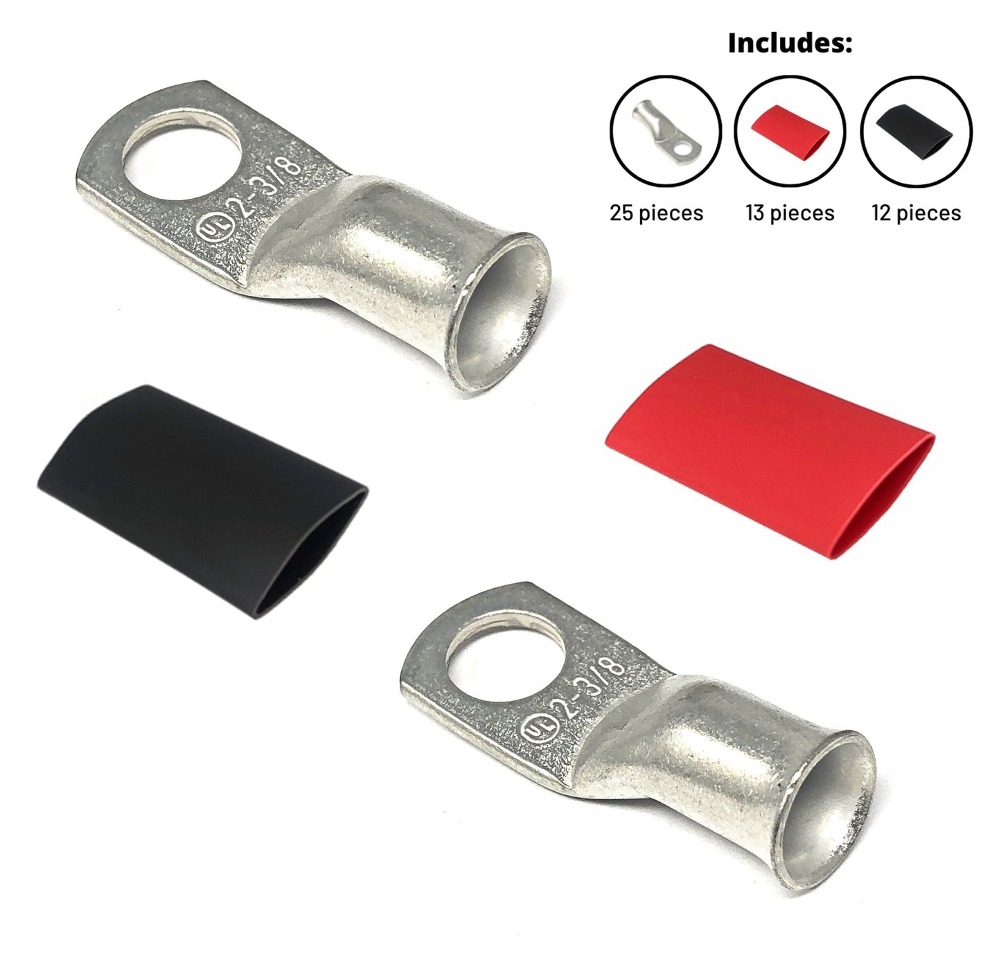 WindyNation 2 Gauge Cable Lugs w/ Heat Shrink Tubing Kit