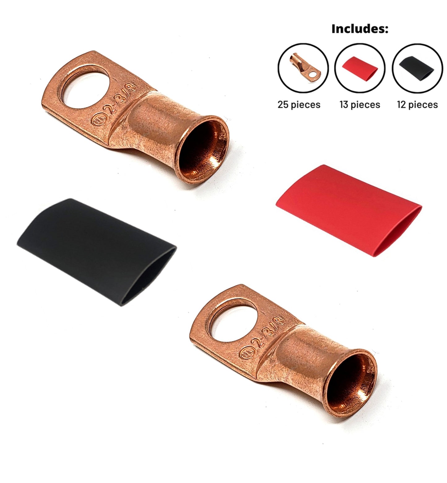 WindyNation 2 Gauge Cable Lugs w/ Heat Shrink Tubing Kit