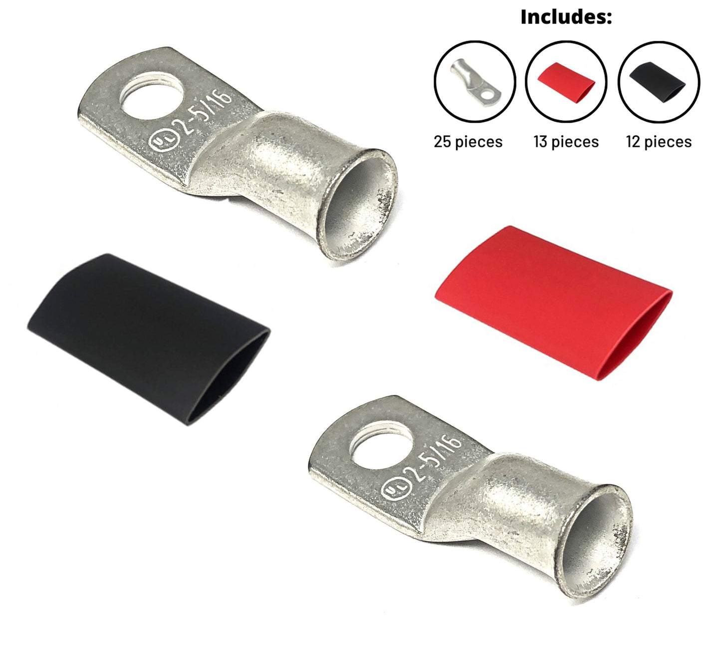 WindyNation 2 Gauge Cable Lugs w/ Heat Shrink Tubing Kit