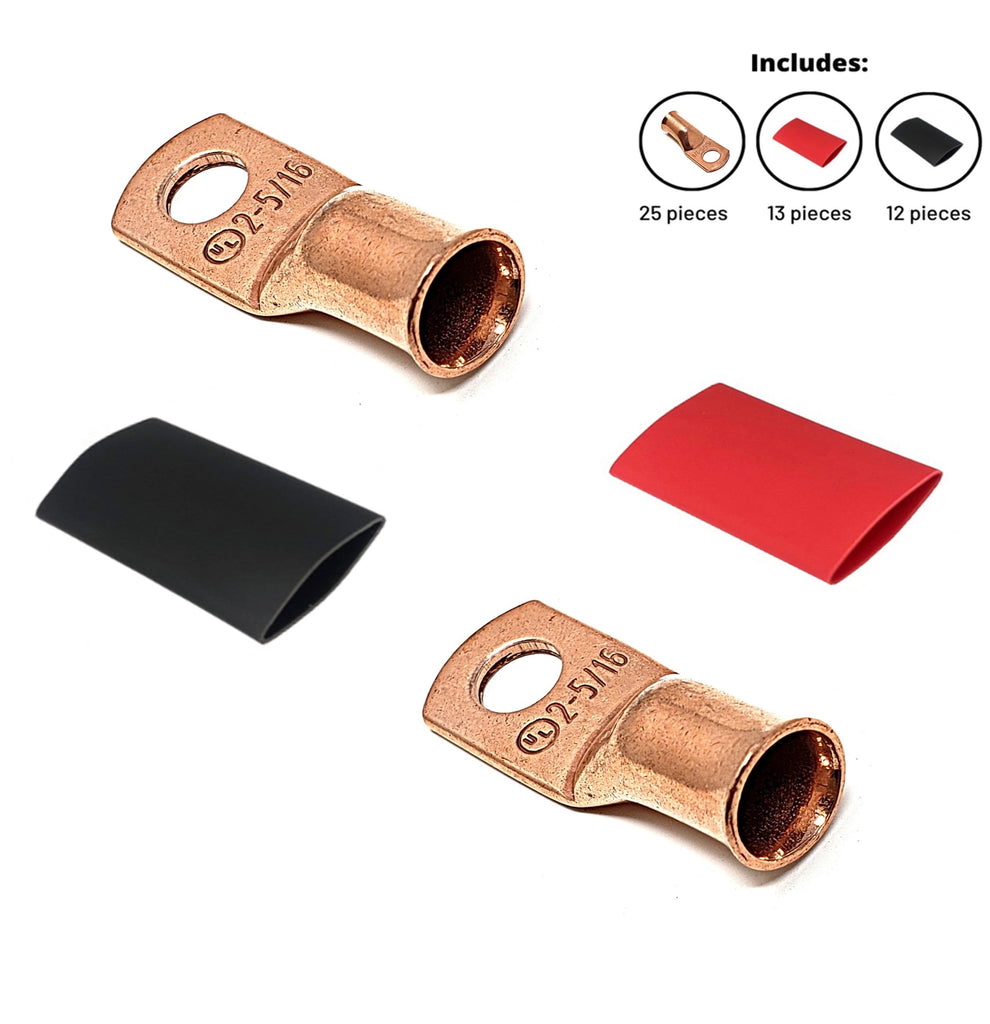 WindyNation 2 Gauge Cable Lugs w/ Heat Shrink Tubing Kit