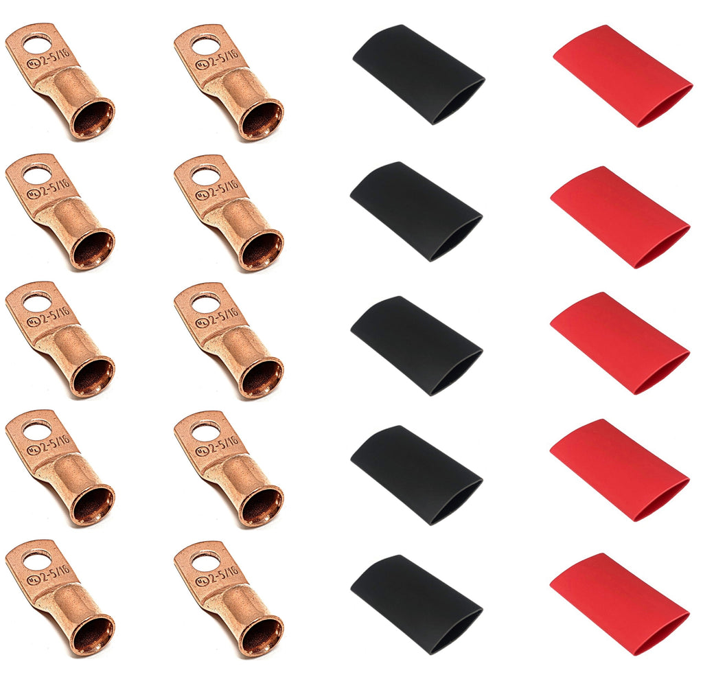 WindyNation 2 Gauge Cable Lugs w/ Heat Shrink Tubing Kit