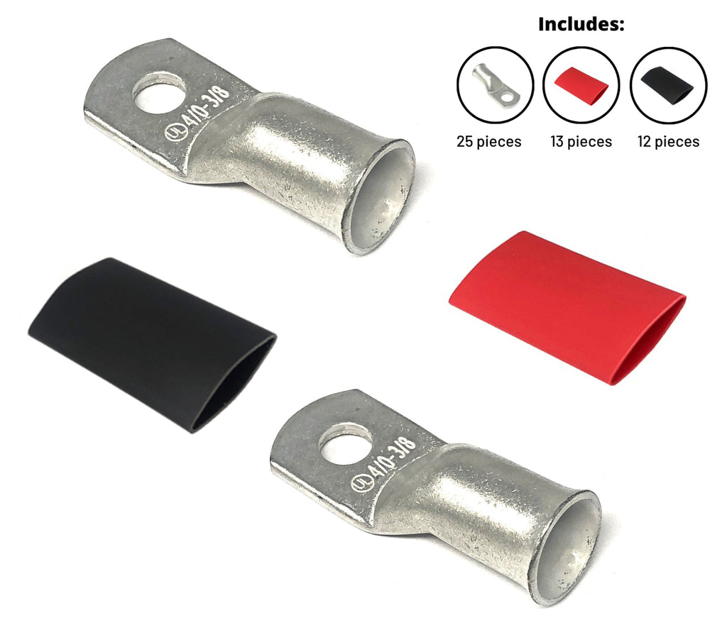 WindyNation 4/0 Gauge Cable Lugs w/ Heat Shrink Tubing Kit