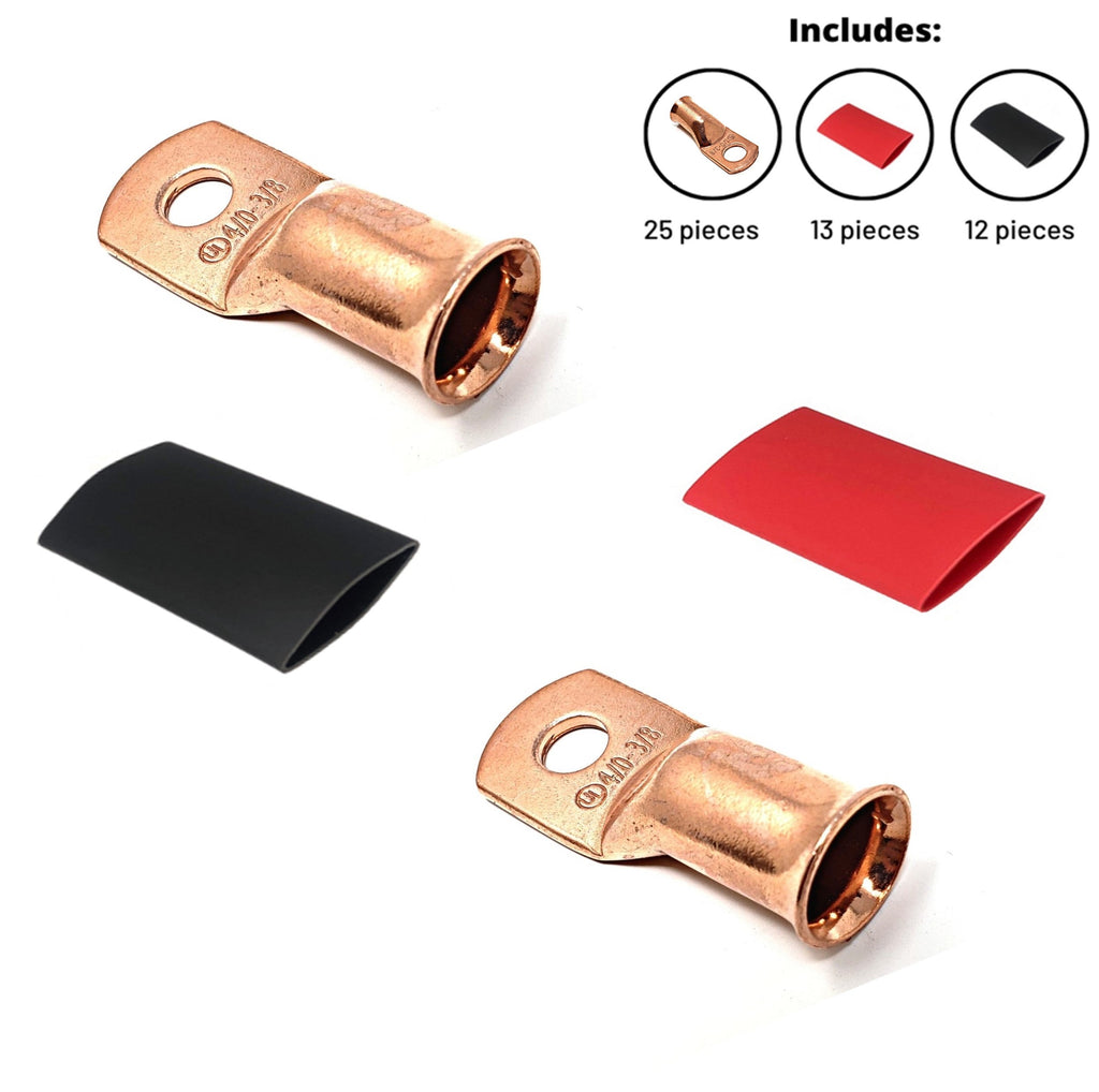 WindyNation 4/0 Gauge Cable Lugs w/ Heat Shrink Tubing Kit
