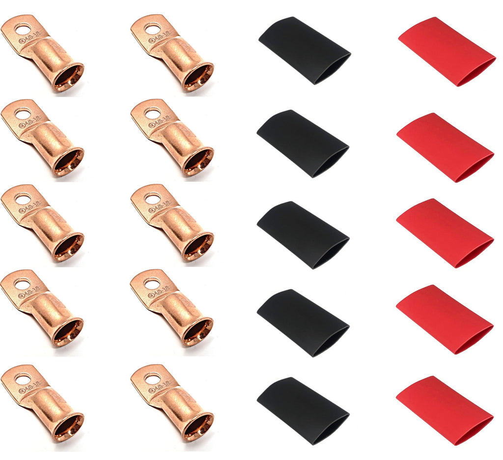 WindyNation 4/0 Gauge Cable Lugs w/ Heat Shrink Tubing Kit