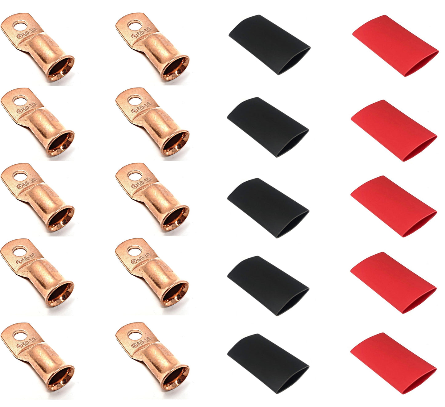 WindyNation 4/0 Gauge Cable Lugs w/ Heat Shrink Tubing Kit