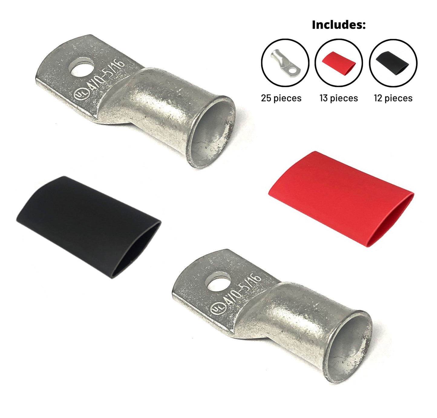 WindyNation 4/0 Gauge Cable Lugs w/ Heat Shrink Tubing Kit