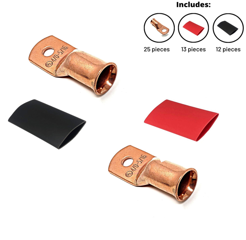 WindyNation 4/0 Gauge Cable Lugs w/ Heat Shrink Tubing Kit