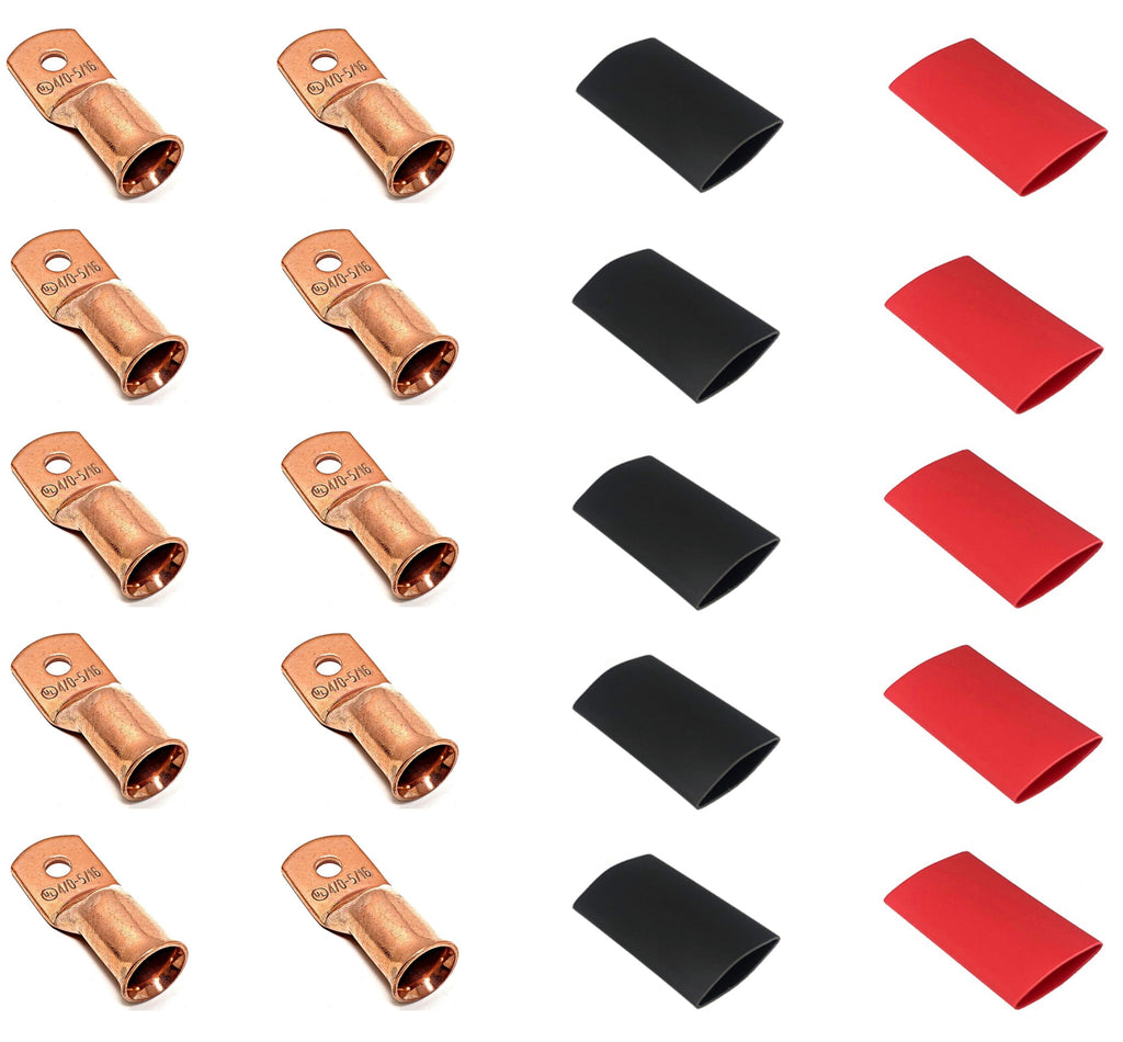 WindyNation 4/0 Gauge Cable Lugs w/ Heat Shrink Tubing Kit