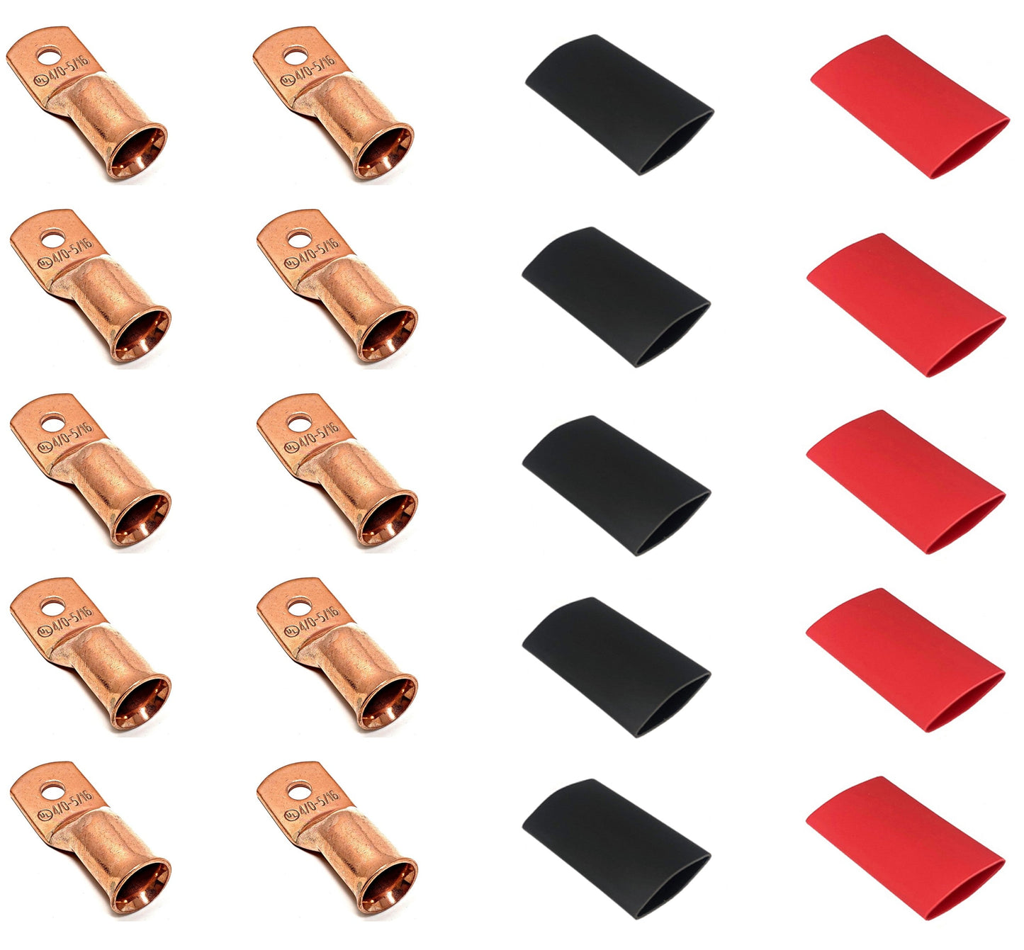 WindyNation 4/0 Gauge Cable Lugs w/ Heat Shrink Tubing Kit