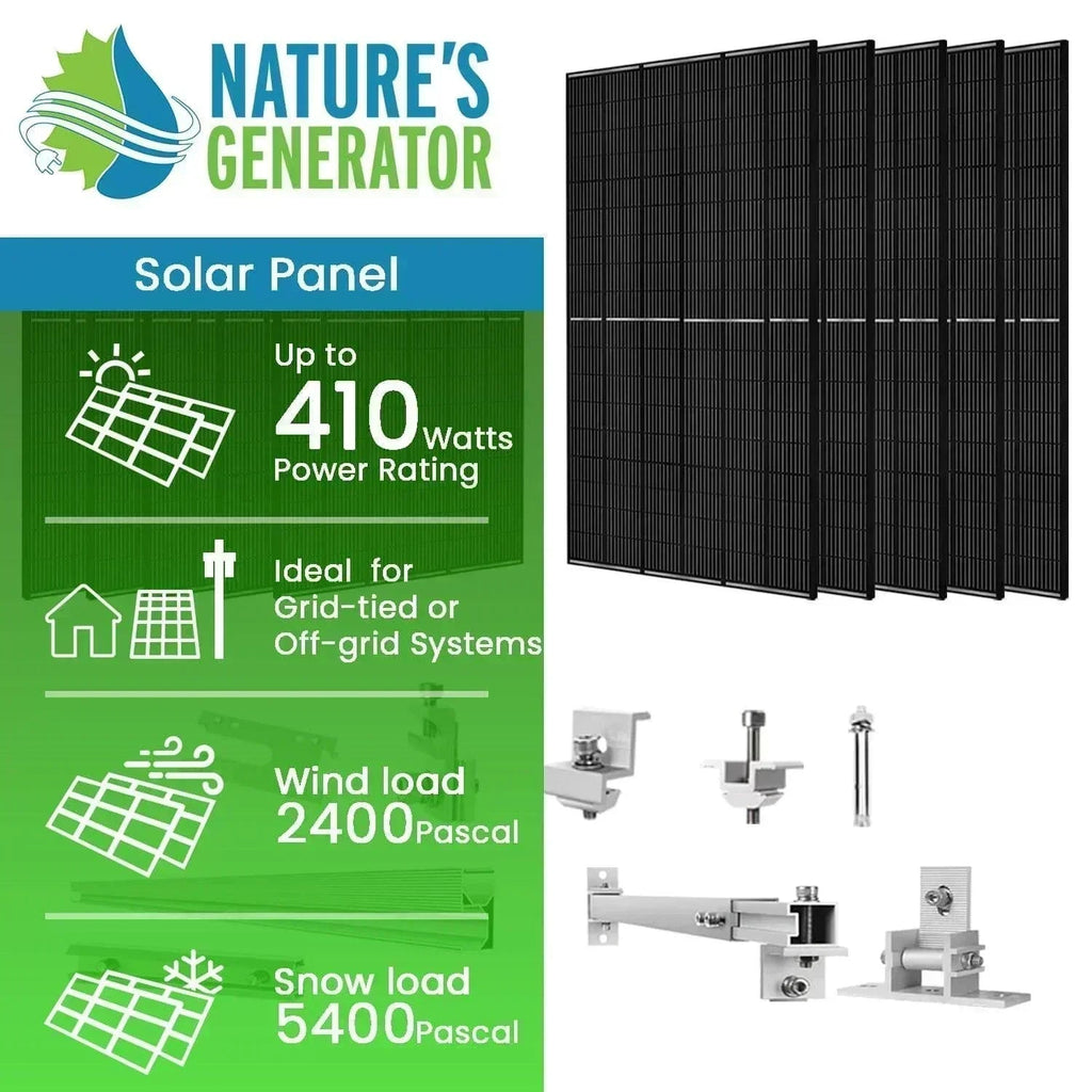 Nature's Generator 410 Watt Monocrystalline Solar Panel (10 Pack) With Solar Panel Mount Rack