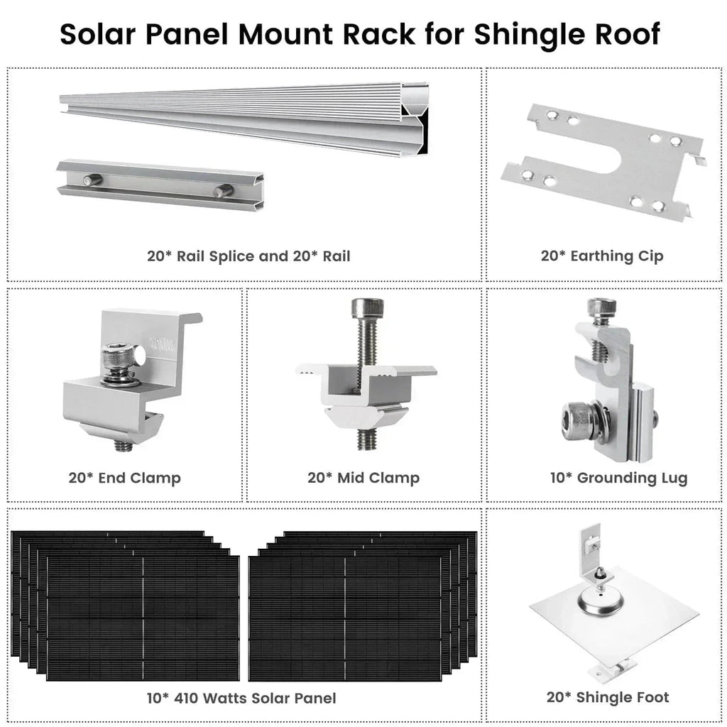Nature's Generator 410 Watt Monocrystalline Solar Panel (10 Pack) With Solar Panel Mount Rack