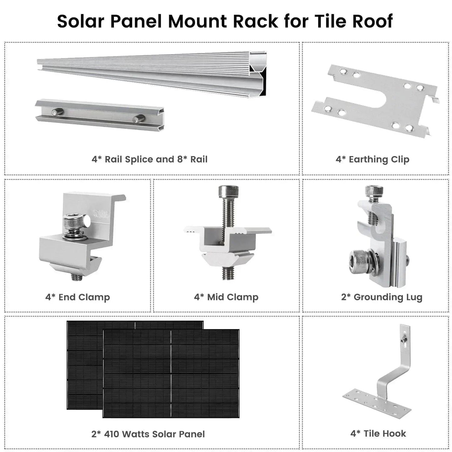 Nature's Generator 410 Watt Monocrystalline Solar Panel (2 Pack) With Solar Panel Mount Rack