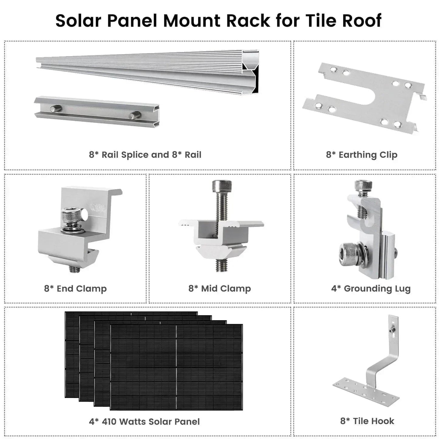 Nature's Generator 410 Watt Monocrystalline Solar Panel (4 Pack) With Solar Panel Mount Rack