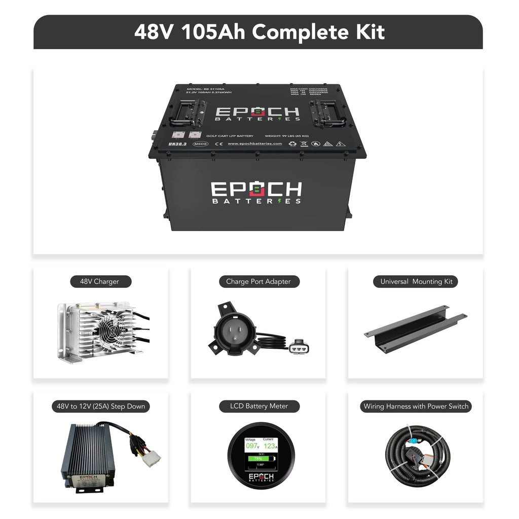 Epoch Batteries 48V 105Ah - LiMax Series - Lithium (LiFePO4) Golf Cart Battery - Complete Kit