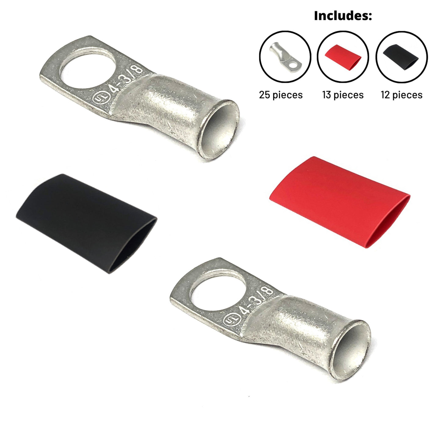 WindyNation 4 Gauge Cable Lugs w/ Heat Shrink Tubing Kit
