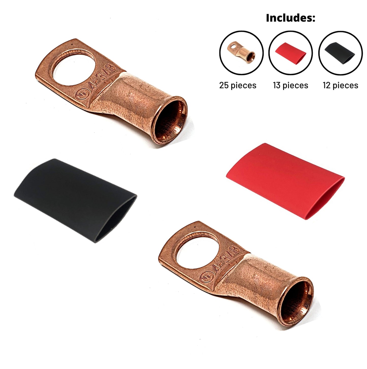 WindyNation 4 Gauge Cable Lugs w/ Heat Shrink Tubing Kit