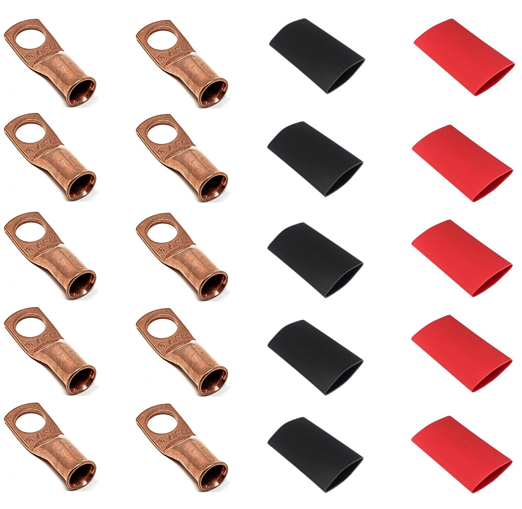 WindyNation 4 Gauge Cable Lugs w/ Heat Shrink Tubing Kit