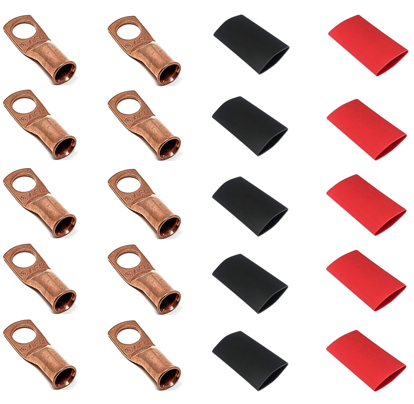WindyNation 4 Gauge Cable Lugs w/ Heat Shrink Tubing Kit