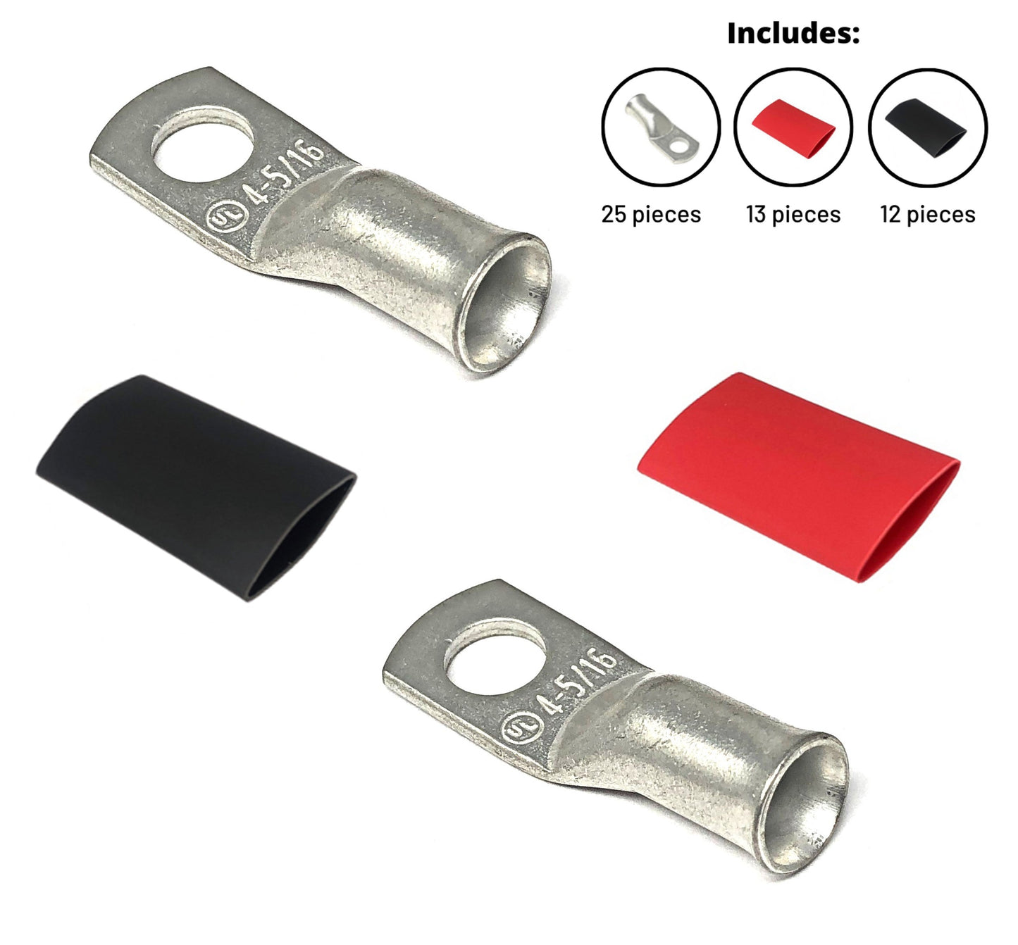 WindyNation 4 Gauge Cable Lugs w/ Heat Shrink Tubing Kit
